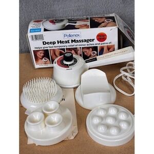 Pollenex Deep Heat Massager Vintage Model HM10A4 Handheld with 4 Attachments Box